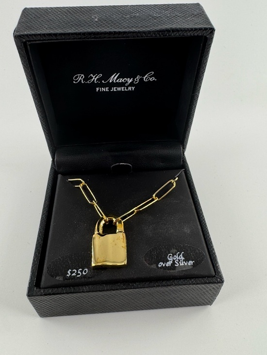 Macy's Jewelry - Gold Padlock Paperclip Necklace NWT $250 Macy’s 14K Gold Over Sterling Silver